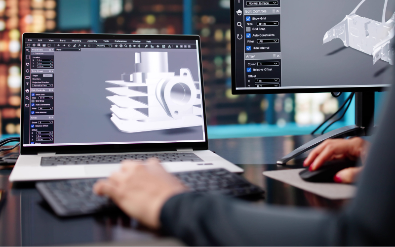 CAD design software showing 3D model on screen