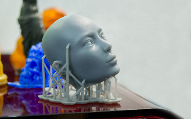 SLA resin 3D printed model with smooth surface detail and supports